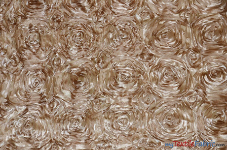 Rosette Satin Fabric | Wedding Satin Fabric | 54" Wide | 3d Satin Floral Embroidery | Multiple Colors | Continuous Yards | Fabric mytextilefabric Yards Taupe 