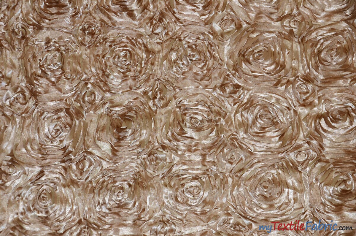Rosette Satin Fabric | Wedding Satin Fabric | 54" Wide | 3d Satin Floral Embroidery | Multiple Colors | Wholesale Bolt | Fabric mytextilefabric Bolts Taupe 