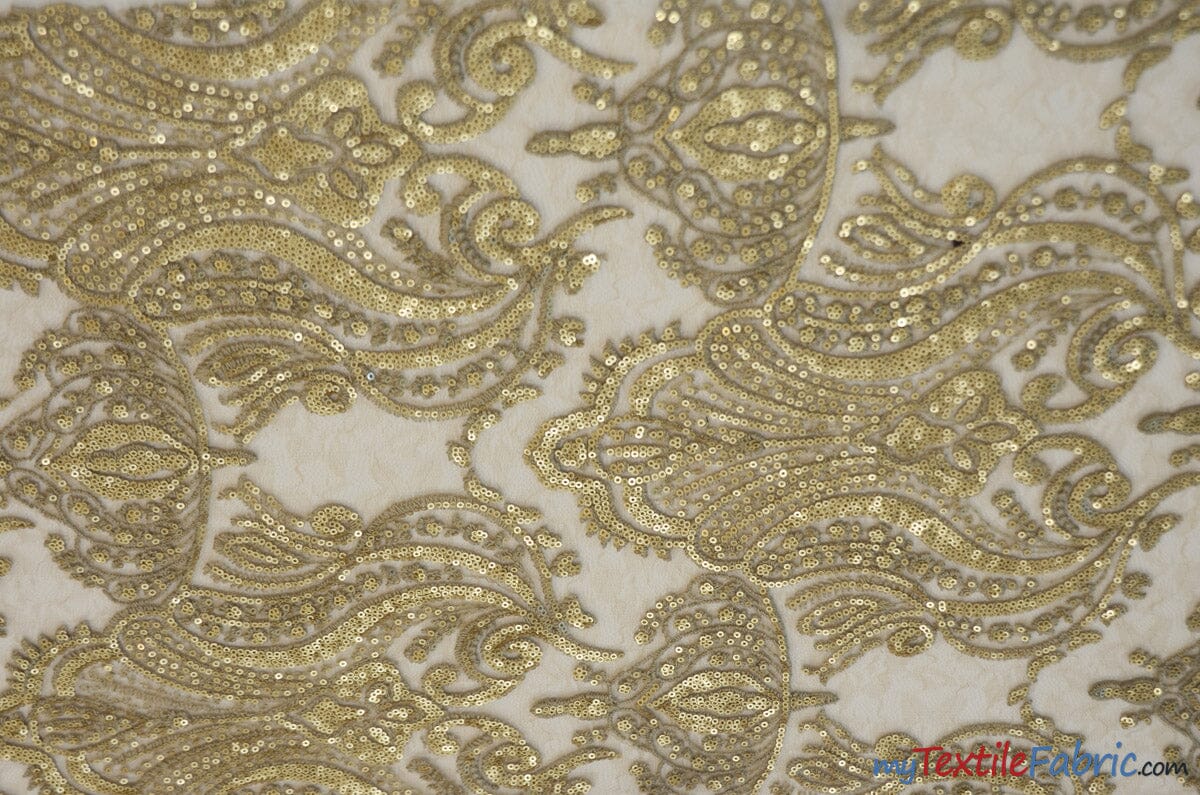 Medallion Bridal Lace | Sequins Damask Embroidery | 52" Wide | Lace Wedding Dress | Sequins Lace Fabric | Fabric mytextilefabric Yards Taupe 