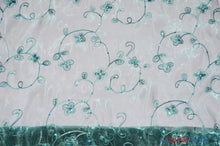 Load image into Gallery viewer, Dahlia Organza Embroidery Fabric | Embroidered Floral Sheer with Sequins Embellishment | 54&quot; Wide | Multiple Colors | Fabric mytextilefabric Yards Teal 