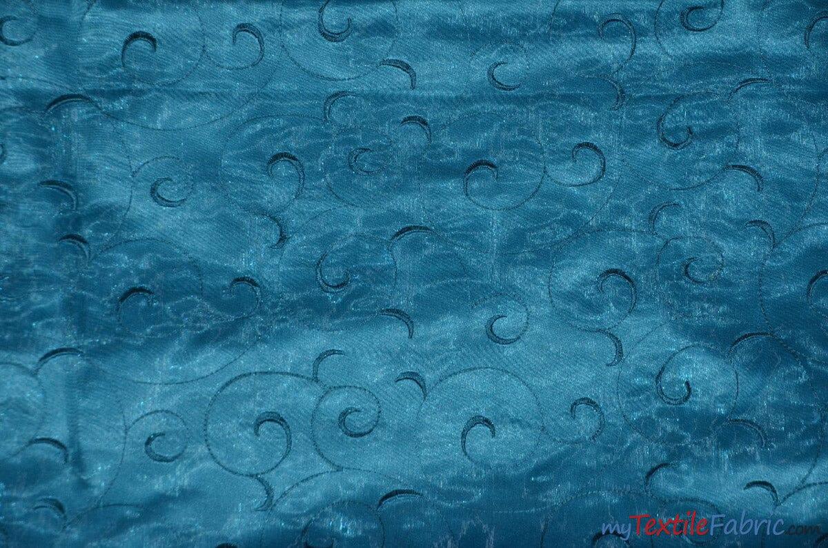 Swirl Organza Fabric | Embroidered Swirl Sheer | 54" Wide | Multiple Colors | Fabric mytextilefabric Yards Teal 