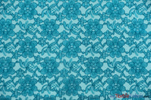 Load image into Gallery viewer, Raschel Lace Fabric | 60&quot; Wide | Vintage Lace Fabric | Bridal Lace, Decoration, Curtain, Tablecloth | Boutique Lace Fabric | Floral Lace Fabric | Fabric mytextilefabric Yards Teal 
