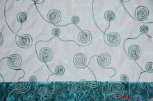 Load image into Gallery viewer, Donatello Organza Embroidery Fabric | Embroidered Floral Sheer | 54&quot; Wide | Multiple Colors | Fabric mytextilefabric Yards Teal 