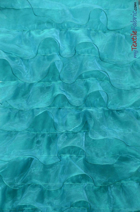 Organza Ruffled Mesh Fabric | Layered Ruffle Mesh Fabric | 57" Wide | Multiple Colors | Fabric mytextilefabric Yards Teal 