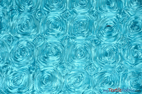 Rosette Satin Fabric | Wedding Satin Fabric | 54" Wide | 3d Satin Floral Embroidery | Multiple Colors | Wholesale Bolt | Fabric mytextilefabric Bolts 951 Blue 