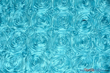 Load image into Gallery viewer, Rosette Satin Fabric | Wedding Satin Fabric | 54&quot; Wide | 3d Satin Floral Embroidery | Multiple Colors | Wholesale Bolt | Fabric mytextilefabric Bolts 951 Blue 
