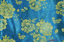 Load image into Gallery viewer, Oriental Metallic Flower Brocade | Metallic Brocade B23 | 58&quot; Wide | Chinese Brocade Fabric | Fabric mytextilefabric Yards Turquoise 