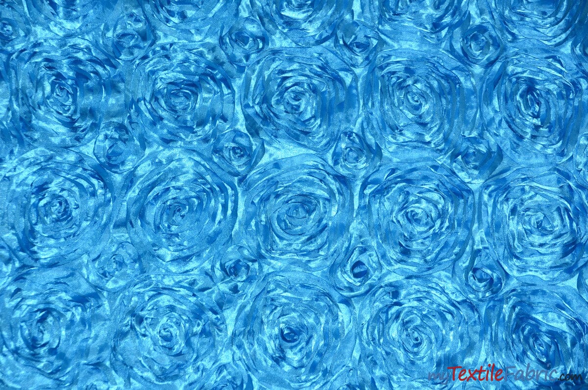 Rosette Satin Fabric | Wedding Satin Fabric | 54" Wide | 3d Satin Floral Embroidery | Multiple Colors | Sample Swatch| Fabric mytextilefabric Sample Swatches Turquoise 