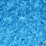 Load image into Gallery viewer, Rosette Satin Fabric | Wedding Satin Fabric | 54&quot; Wide | 3d Satin Floral Embroidery | Multiple Colors | Sample Swatch| Fabric mytextilefabric Sample Swatches Turquoise 
