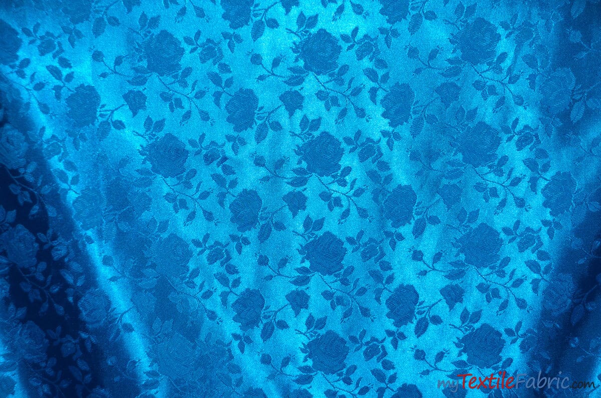 Satin Jacquard | Satin Flower Brocade | 60" Wide | Sold by the Continuous Yard | Fabric mytextilefabric Yards Turquoise 