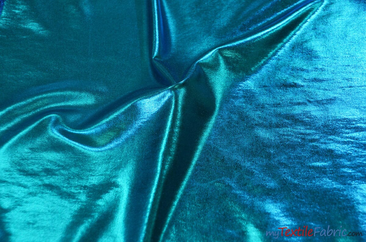 Metallic Foil Spandex Lame | Stretch Metallic Lame | Spandex Lame Fabric | All Over Foil on Stretch Knit | 60" Wide | Fabric mytextilefabric Yards Turquoise 