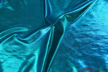 Load image into Gallery viewer, Metallic Foil Spandex Lame | Stretch Metallic Lame | Spandex Lame Fabric | All Over Foil on Stretch Knit | 60&quot; Wide | Fabric mytextilefabric Yards Turquoise 