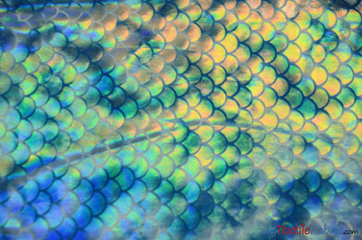 4 Way Stretch Dancewear Fabric | Ocean Mermaid Hologram Spandex | 58/60" Wide | Multiple Colors | Fabric mytextilefabric Yards Turquoise 