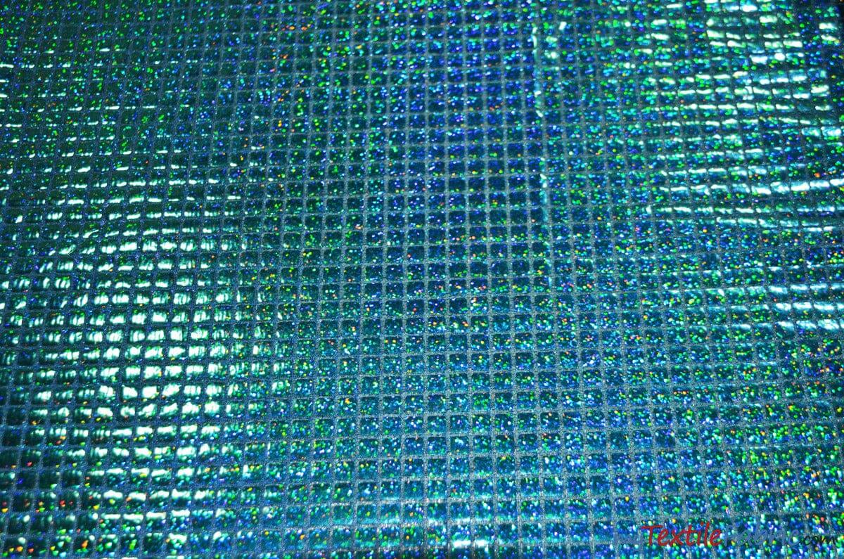 Hologram Square Sequins Fabric | Holographic Quad Sequins Fabric by the Yard | 40" Wide | Glued on Sequins for Decoration | 7 Colors | Fabric mytextilefabric Yards Turquoise 