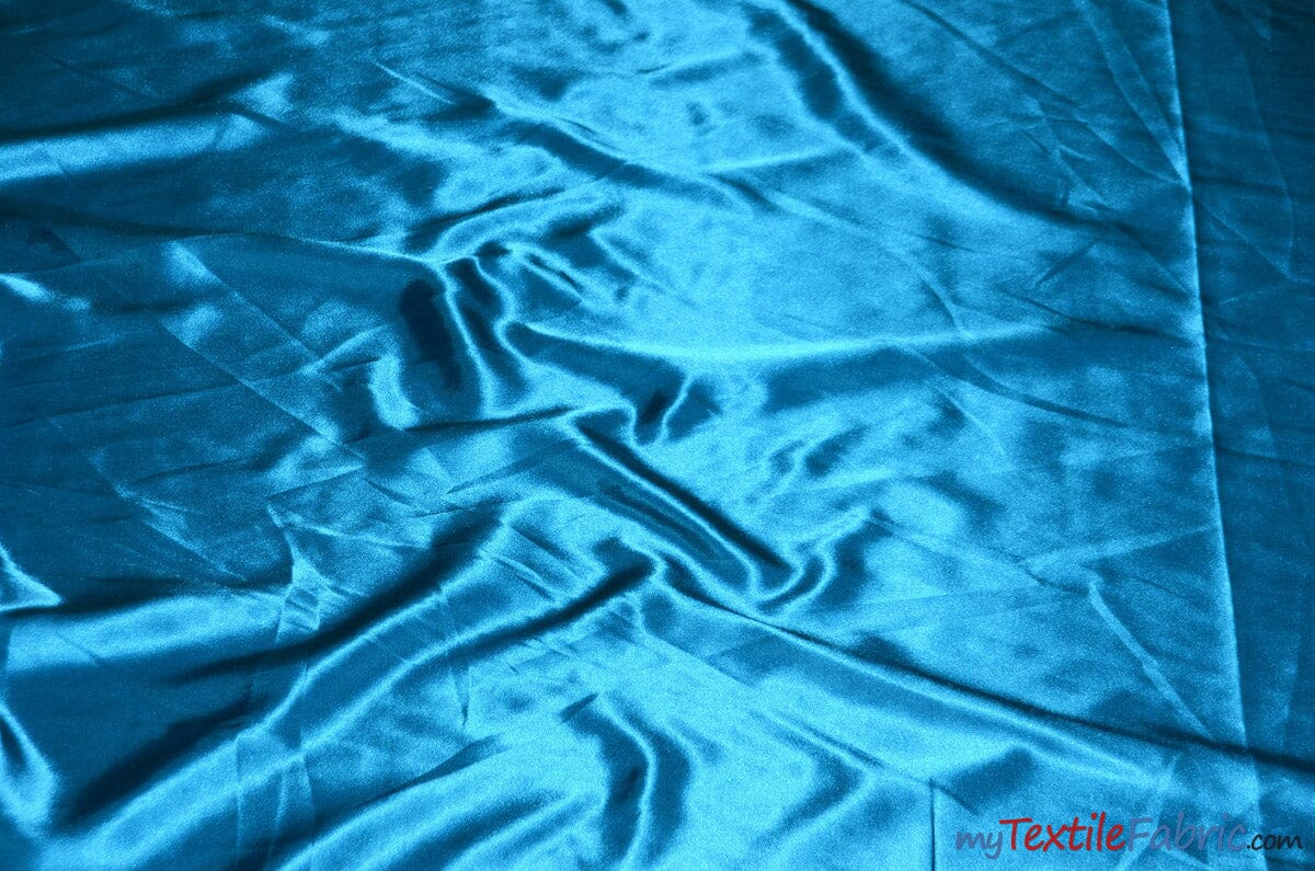 Silky Soft Medium Satin Fabric | Lightweight Event Drapery Satin | 60" Wide | Economic Satin by the Wholesale Bolt | Fabric mytextilefabric Bolts Turquoise 0031 