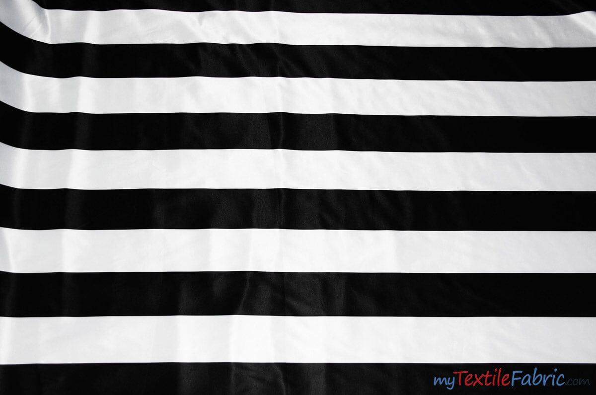 2.5" Stripe Satin Fabric | Soft Satin Stripe Charmeuse Fabric | 60" Wide | Multiple Colors | Fabric mytextilefabric Bolts White Black 2.5 Inch Stripe 