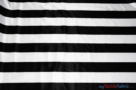 2.5" Stripe Satin Fabric | Soft Satin Stripe Charmeuse Fabric | 60" Wide | Multiple Colors | Fabric mytextilefabric Bolts White Black 2.5 Inch Stripe 