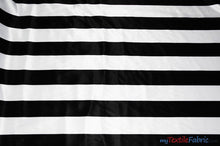 Load image into Gallery viewer, 2.5&quot; Stripe Satin Fabric | Soft Satin Stripe Charmeuse Fabric | 60&quot; Wide | Multiple Colors | Fabric mytextilefabric Bolts White Black 2.5 Inch Stripe 