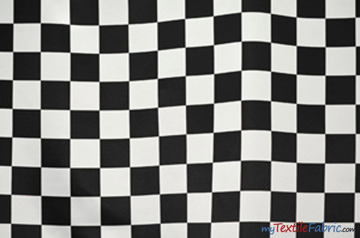 White Black 3.5" Checker Satin Print Fabric | Medium Checkered Racing Fabric | Dull Satin Print | 60" Wide | White Black | Fabric mytextilefabric 
