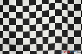 White Black 3.5" Checker Satin Print Fabric | Medium Checkered Racing Fabric | Dull Satin Print | 60" Wide | White Black | Fabric mytextilefabric 