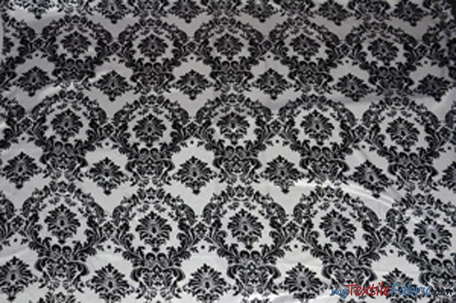 White Black Damask Satin Print Fabric | Damask Lamour Satin Fabric | Dull Satin Print | 60" Wide | Fabric mytextilefabric Yards White Black Damask 