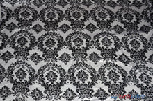 Load image into Gallery viewer, White Black Damask Satin Print Fabric | Damask Lamour Satin Fabric | Dull Satin Print | 60&quot; Wide | Fabric mytextilefabric Yards White Black Damask 