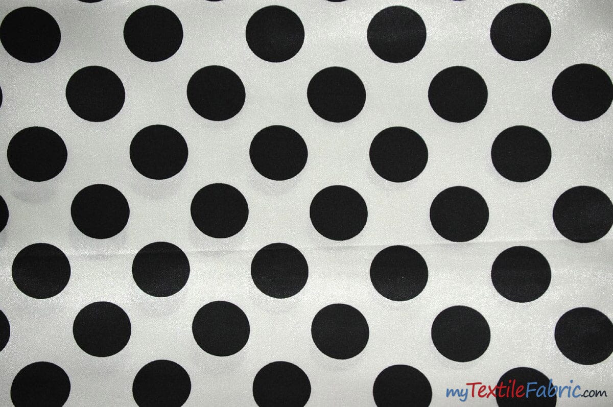 Polka Dot Satin | Soft Satin Polka Dot Charmeuse Fabric | 60" Wide | Fabric mytextilefabric Yards White Black Polka Dot 