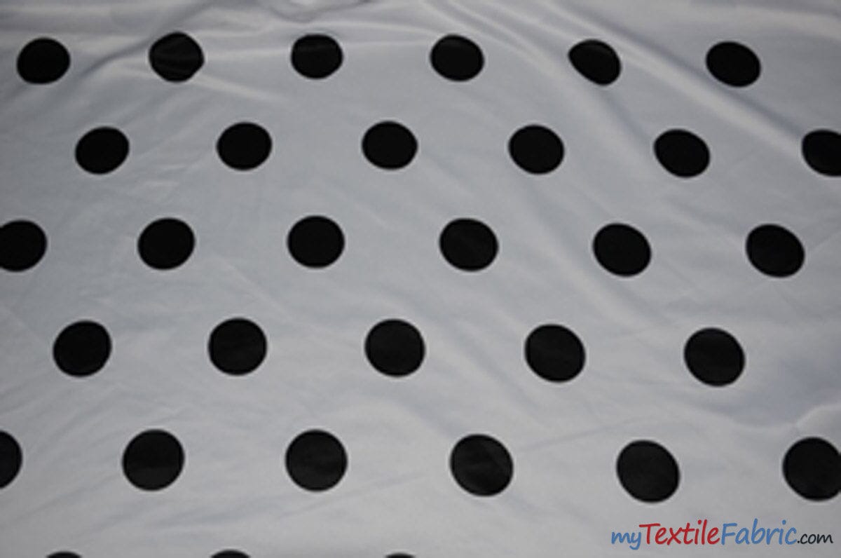 White Black Polka Dot Satin Print Fabric | Polka Dot Satin Fabric | Dull Satin Print | 60" Wide | Fabric mytextilefabric Yards White Black Pocodots 