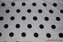 Load image into Gallery viewer, White Black Polka Dot Satin Print Fabric | Polka Dot Satin Fabric | Dull Satin Print | 60&quot; Wide | Fabric mytextilefabric Yards White Black Pocodots 