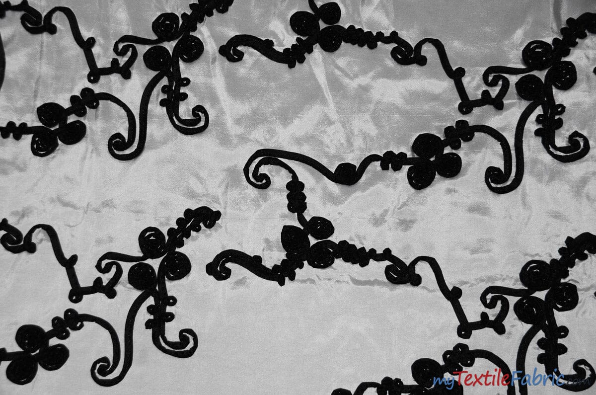 Ribbon Taffeta Fabric | Ribbon Cord Taffeta Embroidery | 54" Wide | Multiple Colors | Fabric mytextilefabric Yards White Black 