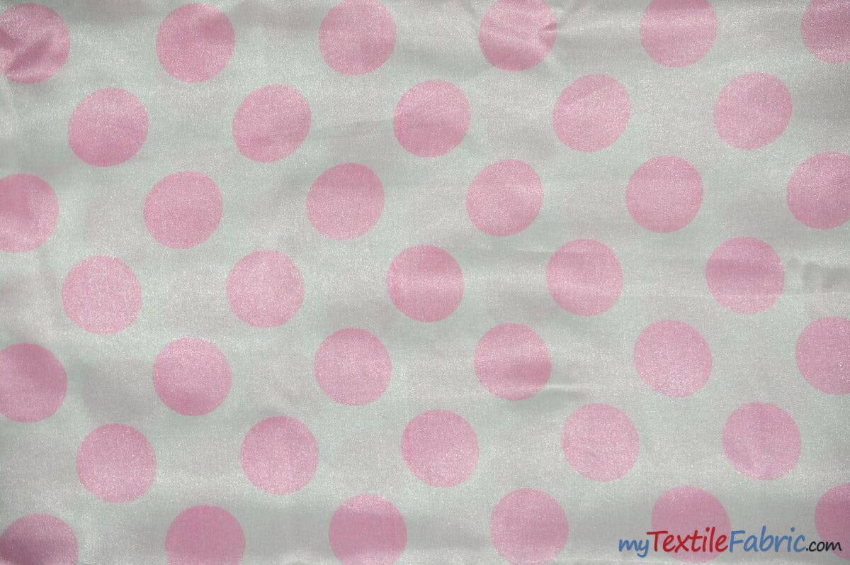 Polka Dot Satin | Soft Satin Polka Dot Charmeuse Fabric | 60" Wide | Fabric mytextilefabric Yards White Pink Polka Dot 
