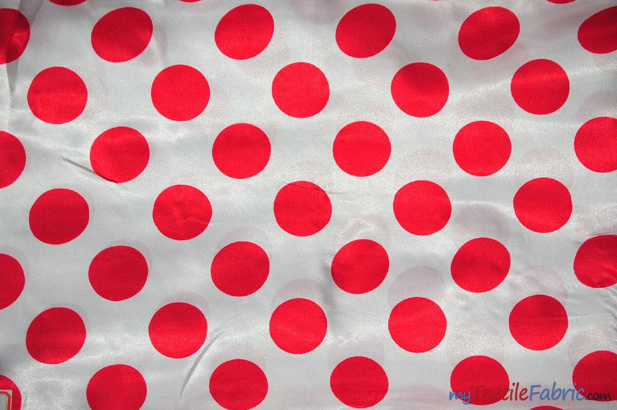 Polka Dot Satin | Soft Satin Polka Dot Charmeuse Fabric | 60" Wide | Fabric mytextilefabric Yards White Red Polka Dot 
