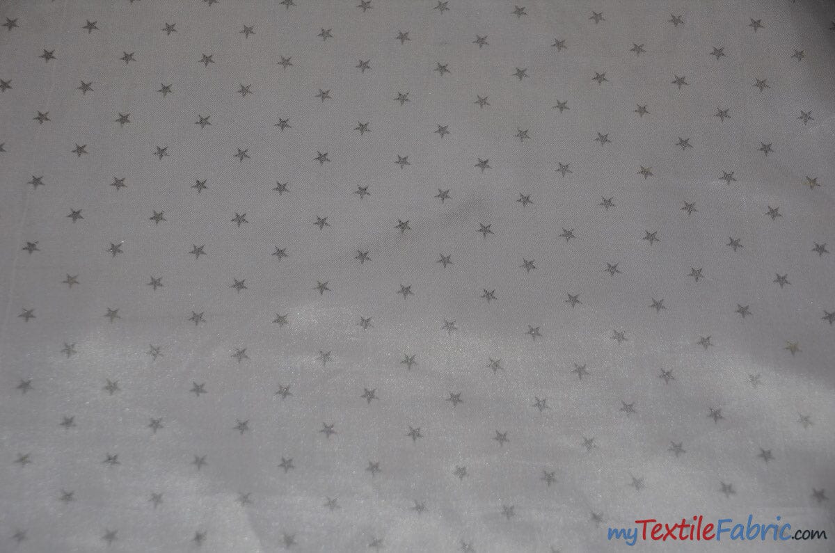 Mini Star Silky Satin Fabric | Soft Mini Star Charmeuse Fabric | 60" Wide | White Pink Mint | Fabric mytextilefabric Yards White Silver Star 