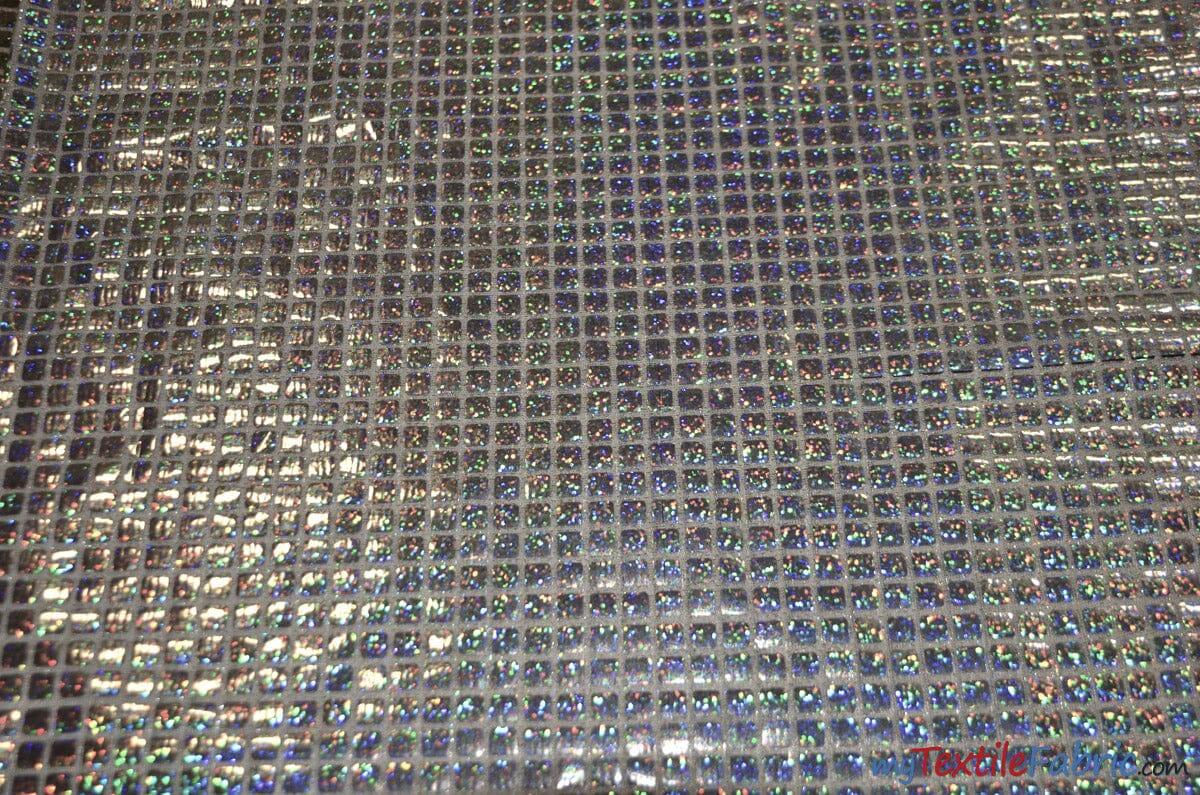 Hologram Square Sequins Fabric | Holographic Quad Sequins Fabric by the Yard | 40" Wide | Glued on Sequins for Decoration | 7 Colors | Fabric mytextilefabric Yards White Silver 