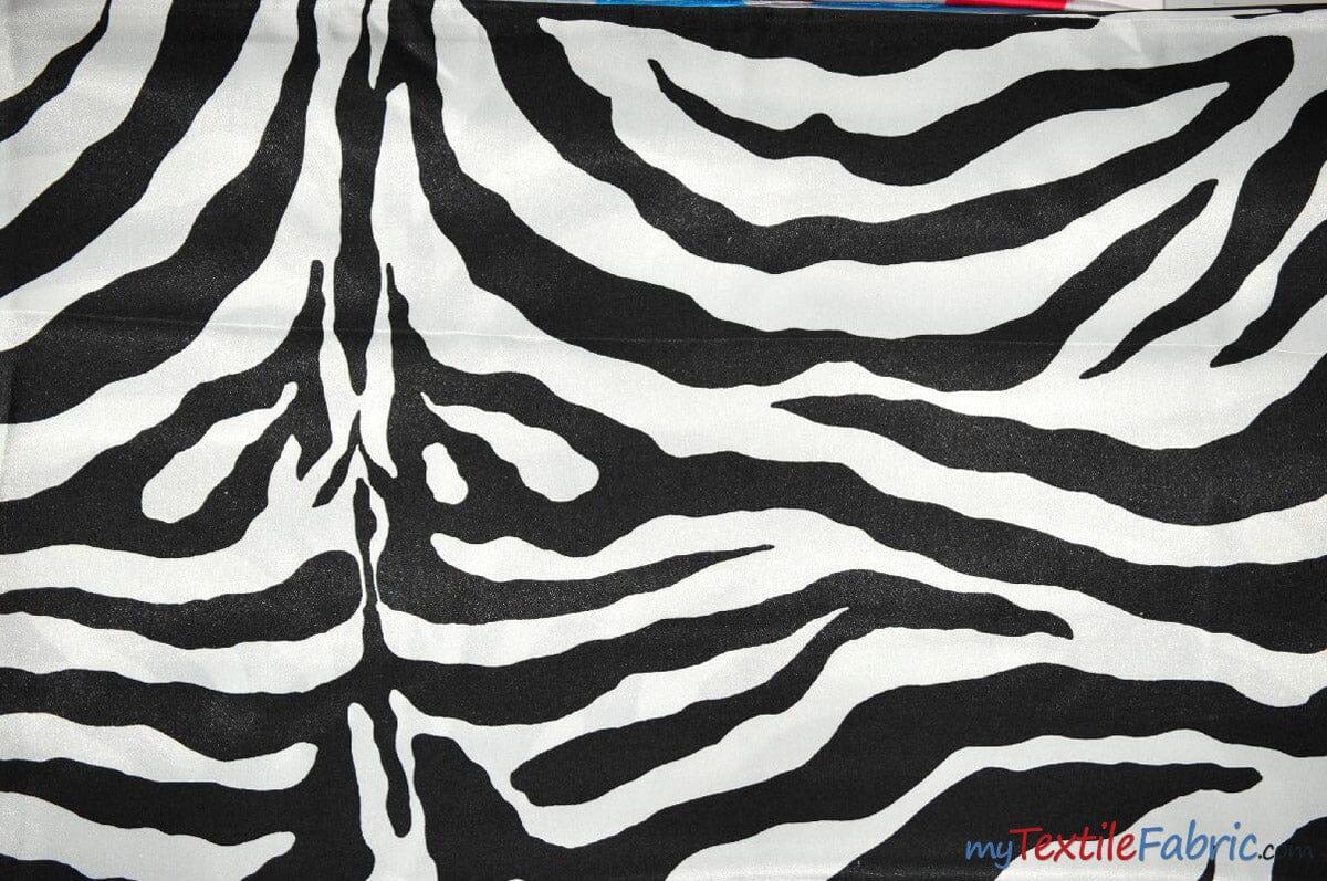 Animal Zebra Satin Fabric | Soft Satin Zebra Charmeuse Fabric | 60" Wide | Multiple Colors | Fabric mytextilefabric Yards White Zebra 