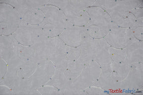 Ferial Organza Embroidery Fabric | Embroidered Floral Sheer with Sequins Embellishment | 54" Wide | Multiple Colors | Fabric mytextilefabric Yards White 