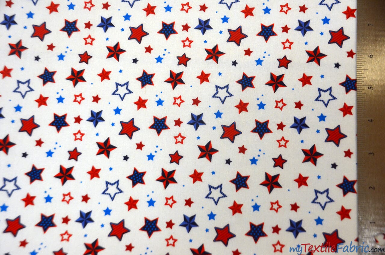 White Star Cotton Fabric | 100% Cotton Print | 60" Wide | Patriotic Cotton Print Fabric mytextilefabric 
