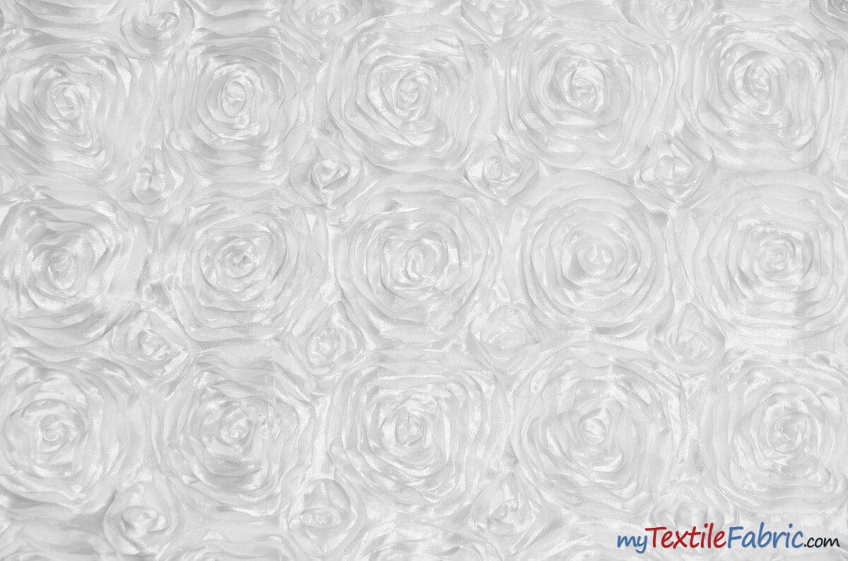 Rosette Satin Fabric | Wedding Satin Fabric | 54" Wide | 3d Satin Floral Embroidery | Multiple Colors | Continuous Yards | Fabric mytextilefabric Yards White 