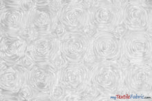 Load image into Gallery viewer, Rosette Satin Fabric | Wedding Satin Fabric | 54&quot; Wide | 3d Satin Floral Embroidery | Multiple Colors | Continuous Yards | Fabric mytextilefabric Yards White 