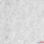 Load image into Gallery viewer, Rosette Satin Fabric | Wedding Satin Fabric | 54&quot; Wide | 3d Satin Floral Embroidery | Multiple Colors | Continuous Yards | Fabric mytextilefabric Yards White 
