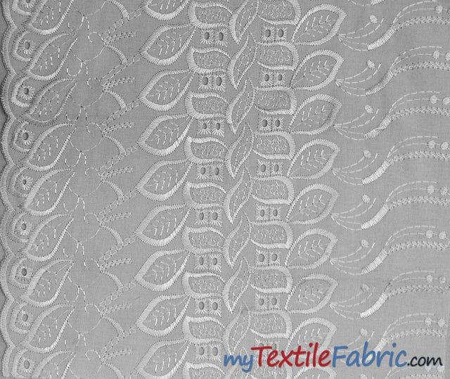 Polyester Cotton Eyelet Embroidery | One Side Scallop | 45" Wide | Multiple Colors | Fabric mytextilefabric Yards White 