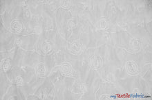Load image into Gallery viewer, Donatello Organza Embroidery Fabric | Embroidered Floral Sheer | 54&quot; Wide | Multiple Colors | Fabric mytextilefabric Yards White 
