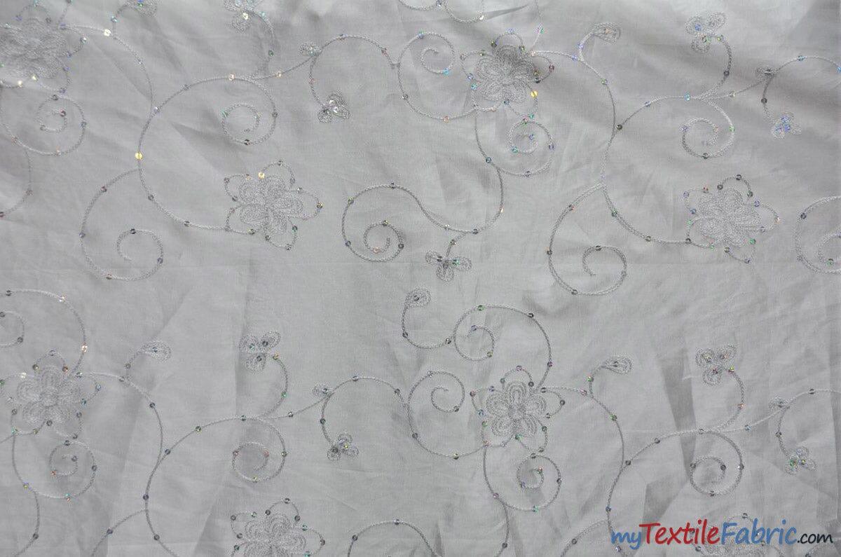 Aurora Taffeta Embroidery | Embroidered Floral Taffeta | 54" Wide | Multiple Colors | Fabric mytextilefabric Yards White 