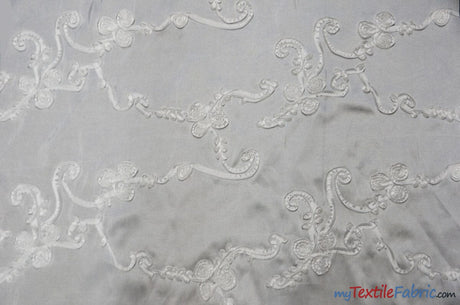 Ribbon Taffeta Fabric | Ribbon Cord Taffeta Embroidery | 54" Wide | Multiple Colors | Fabric mytextilefabric Yards White 