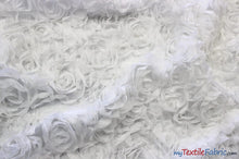 Load image into Gallery viewer, Sheer Rose Garden | 52&quot; wide | 3d Floral Chiffon Fabric Embroidered on Mesh | Multiple Colors | Fabric mytextilefabric Yards White 