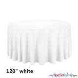 120" Round Polyester Seamless Tablecloth | Sold by Single Piece or Wholesale Box | Fabric mytextilefabric By Piece White 