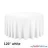 120" Round Polyester Seamless Tablecloth | Sold by Single Piece or Wholesale Box | Fabric mytextilefabric By Piece White 