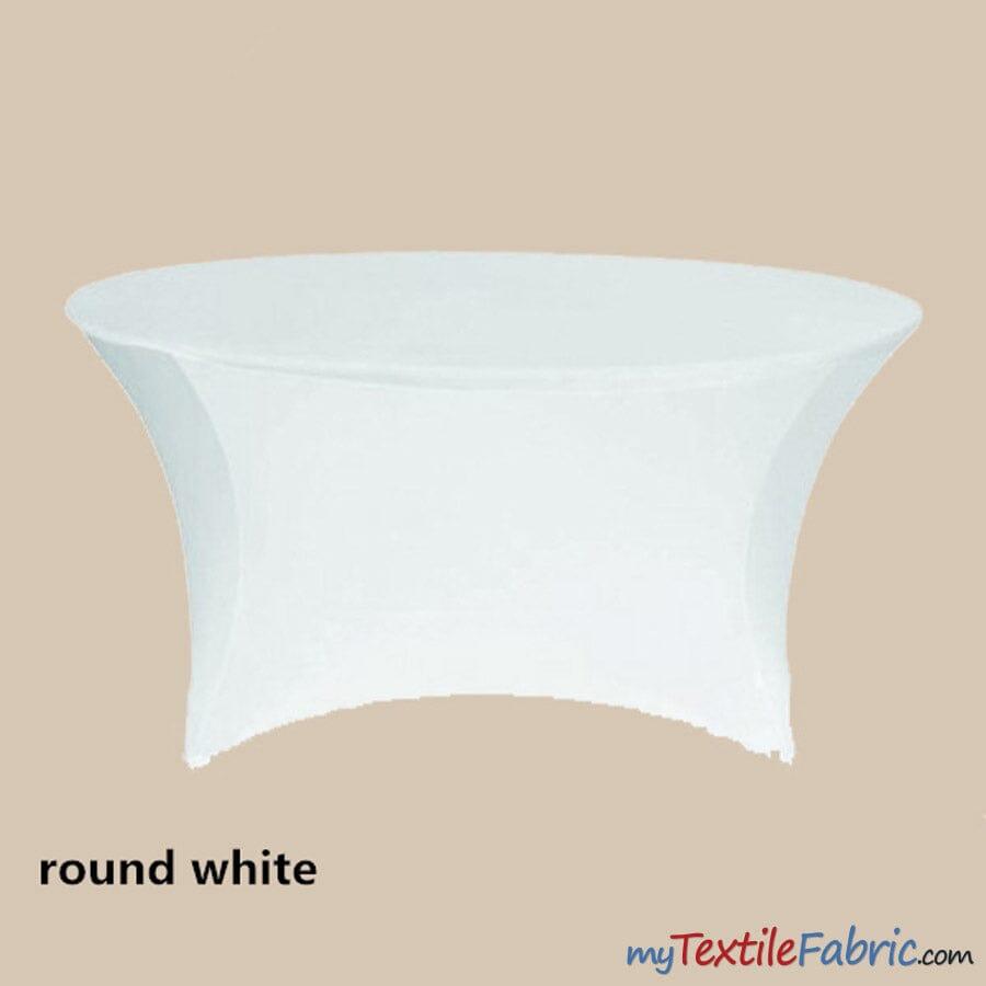 5ft Diameter Round Spandex Tablecloth - fits 60" Diameter Tables | Sold by the Piece or Wholesale Box | Fabric mytextilefabric By Piece White 