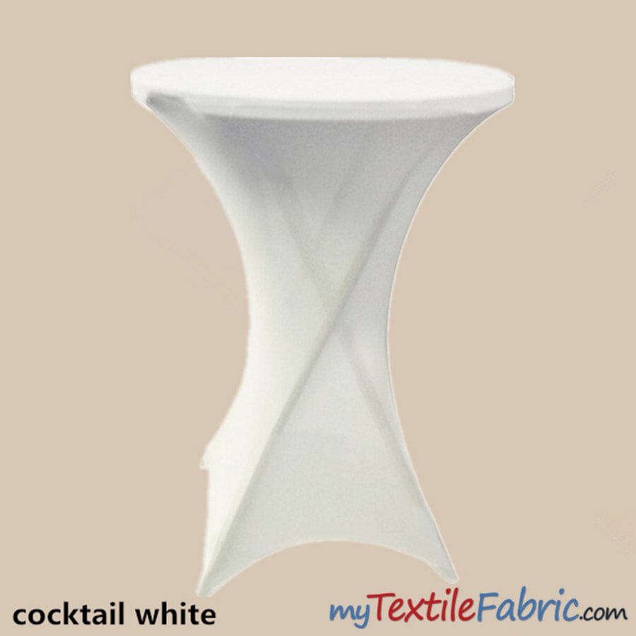 Cocktail Spandex Tablecloth | Reinforced Pockets | 36" Diameter, 42" Height | Sold by Piece or Wholesale Box | Fabric mytextilefabric By Piece White 