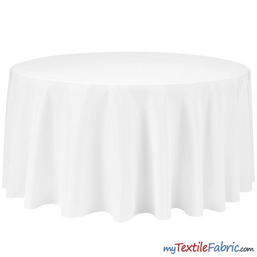 132" Round Polyester Seamless Tablecloth | Sold by Single Piece or Wholesale Box | Fabric mytextilefabric By Piece White 